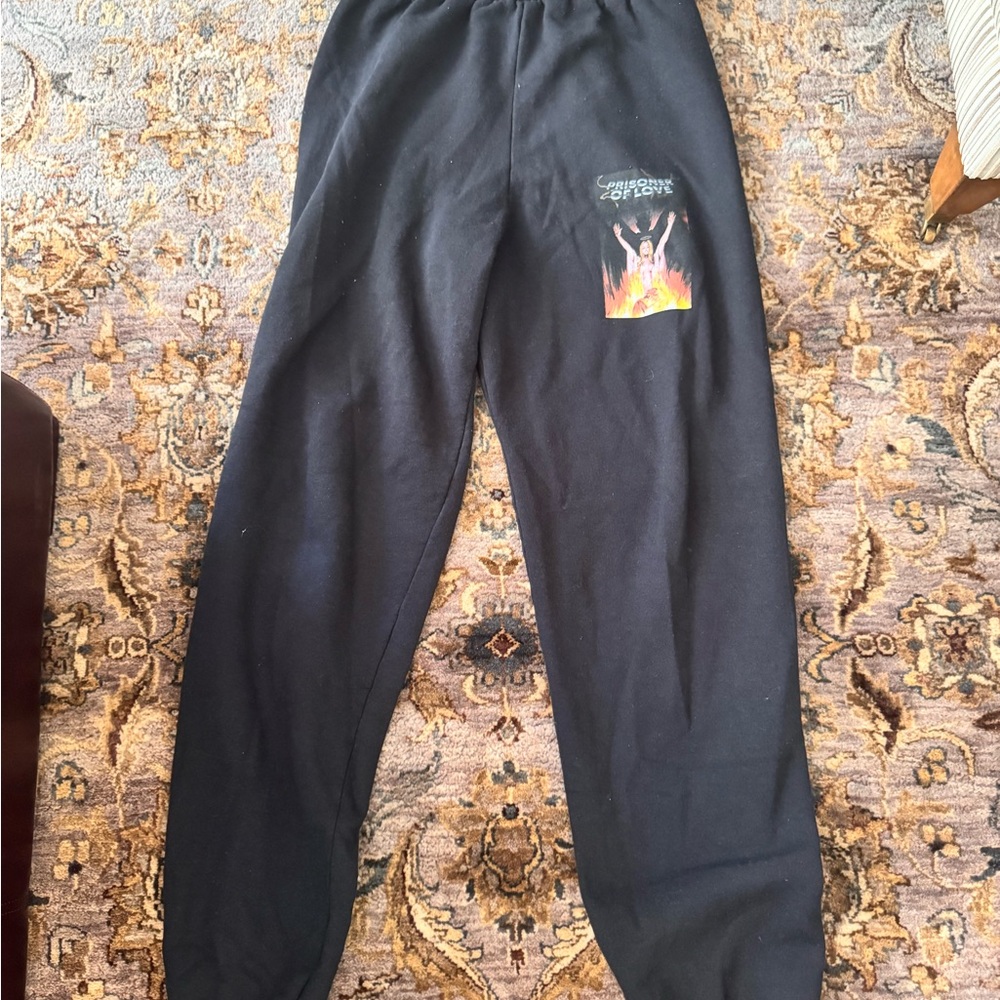 BOYS LIE Black Sweatpants with Graphic Print SIZE MEDIUM